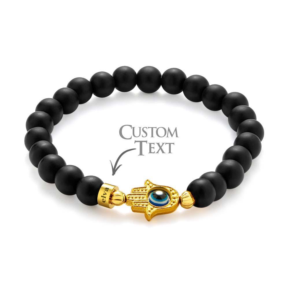 Bracelet De Perles Gravé Personnalisé Hamsa Evil Eye Bracelet Amulette Pour Hommes Pour Lui - votrecollierprenomfr