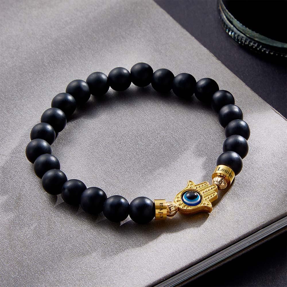 Bracelet De Perles Gravé Personnalisé Hamsa Evil Eye Bracelet Amulette Pour Hommes Pour Lui - votrecollierprenomfr