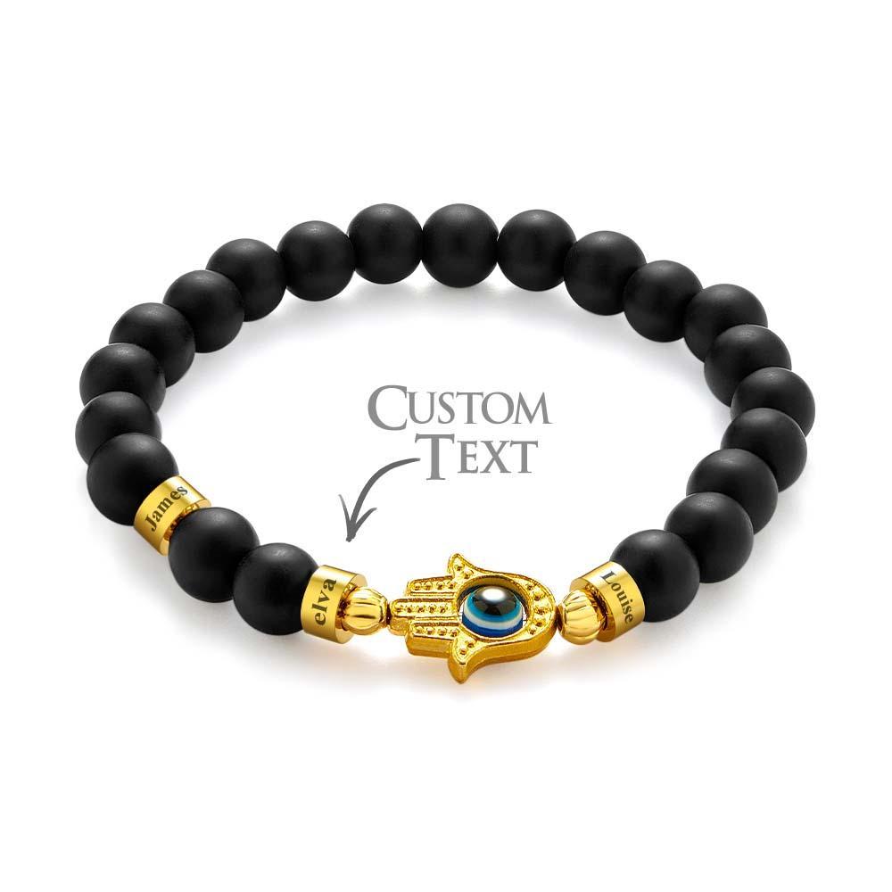 Bracelet De Perles Gravé Personnalisé Hamsa Evil Eye Bracelet Amulette Pour Hommes Pour Lui - votrecollierprenomfr