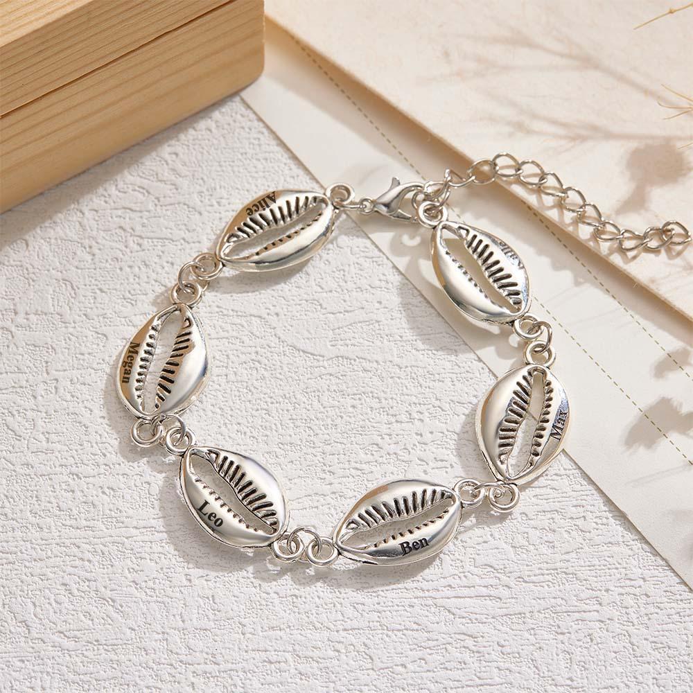 Bracelet Avec Nom Personnalisé, Coque, Cadeau En Métal À La Mode - votrecollierprenomfr