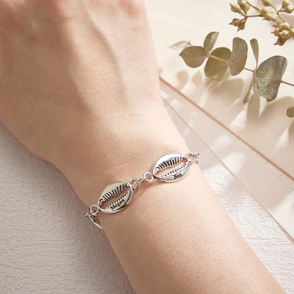 Bracelet Avec Nom Personnalisé, Coque, Cadeau En Métal À La Mode - votrecollierprenomfr