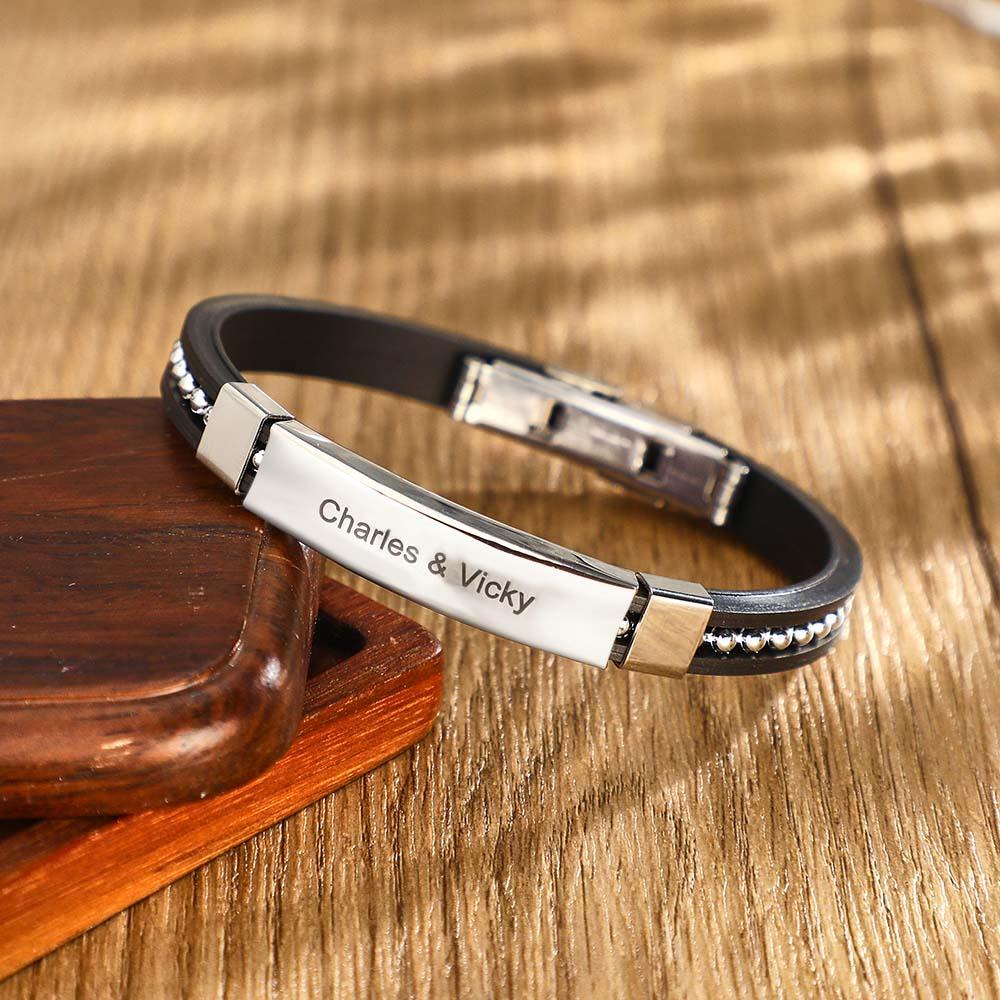 Bracelet Gravé Personnalisé À La Mode Brillant Rivet Bracelet Bijoux Cadeaux Pour Hommes - votrecollierprenomfr