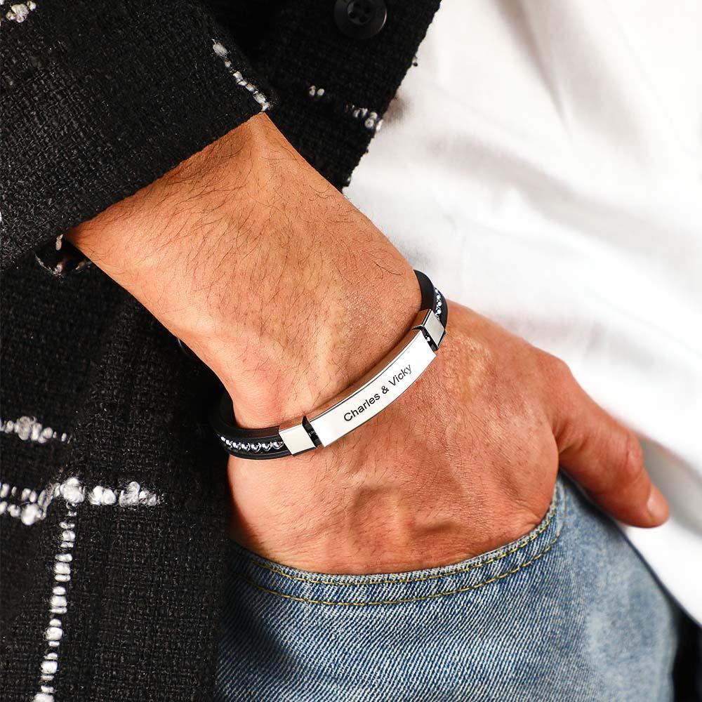 Bracelet Gravé Personnalisé À La Mode Brillant Rivet Bracelet Bijoux Cadeaux Pour Hommes - votrecollierprenomfr