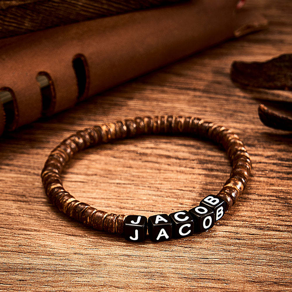Bracelet Perlé En Bois Personnalisé Avec Nom Bracelet Rétro Cadeaux Pour Lui - votrecollierprenomfr