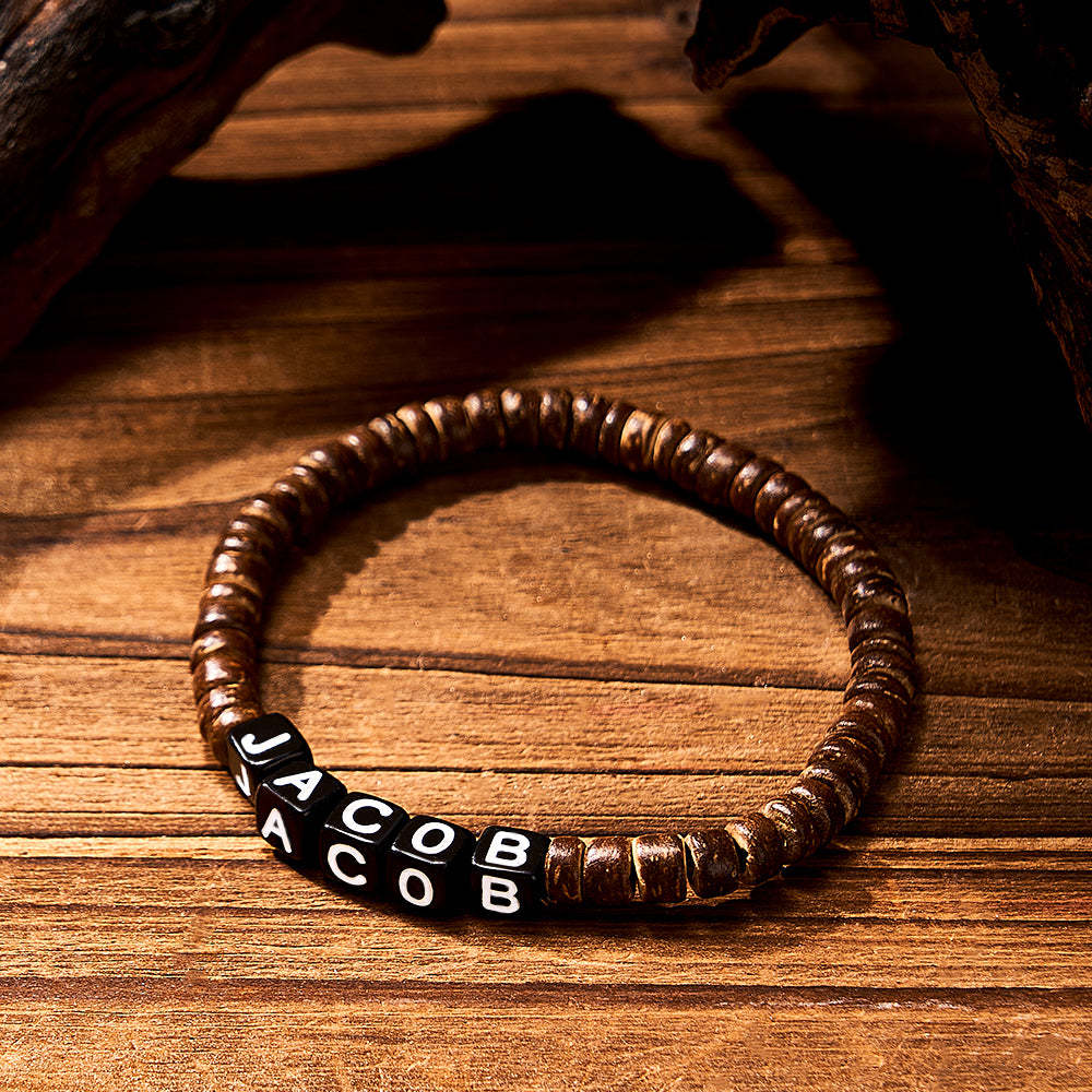 Bracelet Perlé En Bois Personnalisé Avec Nom Bracelet Rétro Cadeaux Pour Lui - votrecollierprenomfr