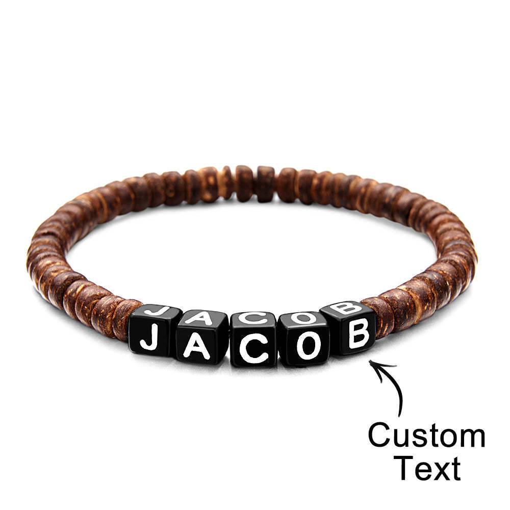 Bracelet Perlé En Bois Personnalisé Avec Nom Bracelet Rétro Cadeaux Pour Lui - votrecollierprenomfr