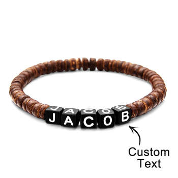 Bracelet Perlé En Bois Personnalisé Avec Nom Bracelet Rétro Cadeaux Pour Lui - votrecollierprenomfr