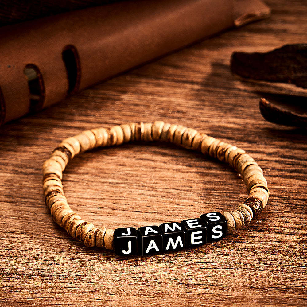 Bracelet Perlé En Bois Personnalisé Avec Nom Bracelet Rétro Cadeaux Pour Lui - votrecollierprenomfr
