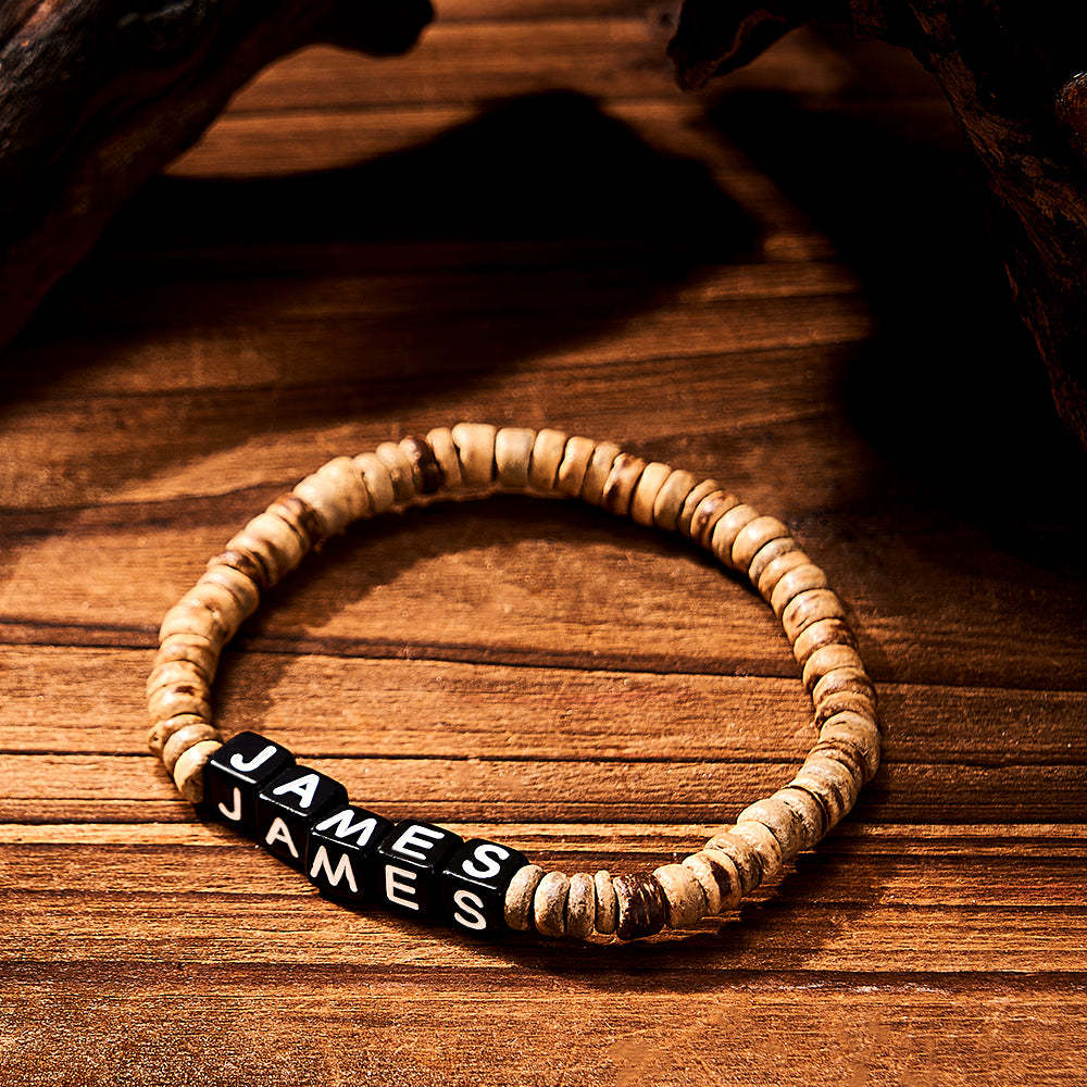 Bracelet Perlé En Bois Personnalisé Avec Nom Bracelet Rétro Cadeaux Pour Lui - votrecollierprenomfr