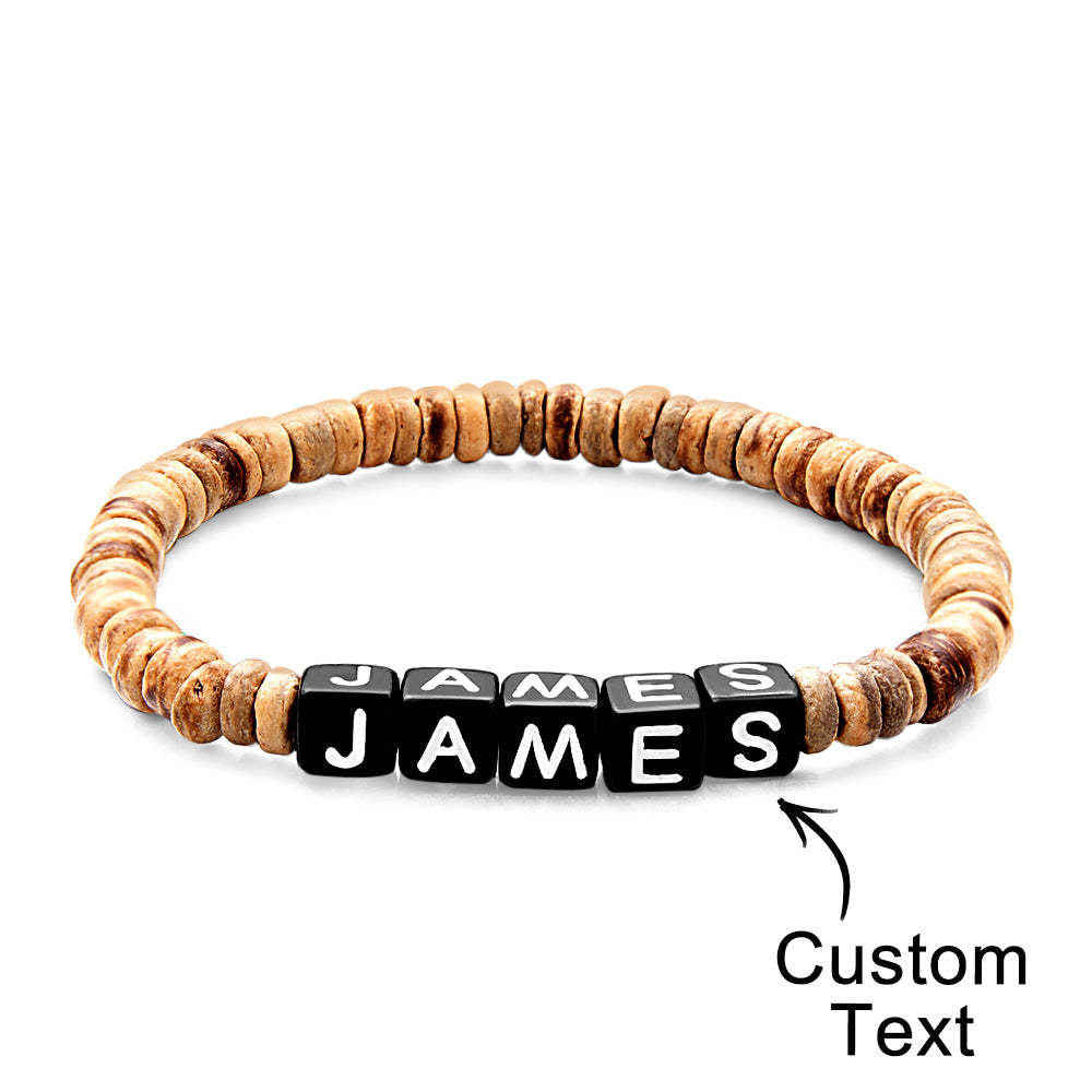 Bracelet Perlé En Bois Personnalisé Avec Nom Bracelet Rétro Cadeaux Pour Lui - votrecollierprenomfr