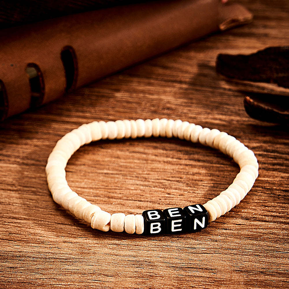 Bracelet Perlé En Bois Personnalisé Avec Nom Bracelet Rétro Cadeaux Pour Lui - votrecollierprenomfr