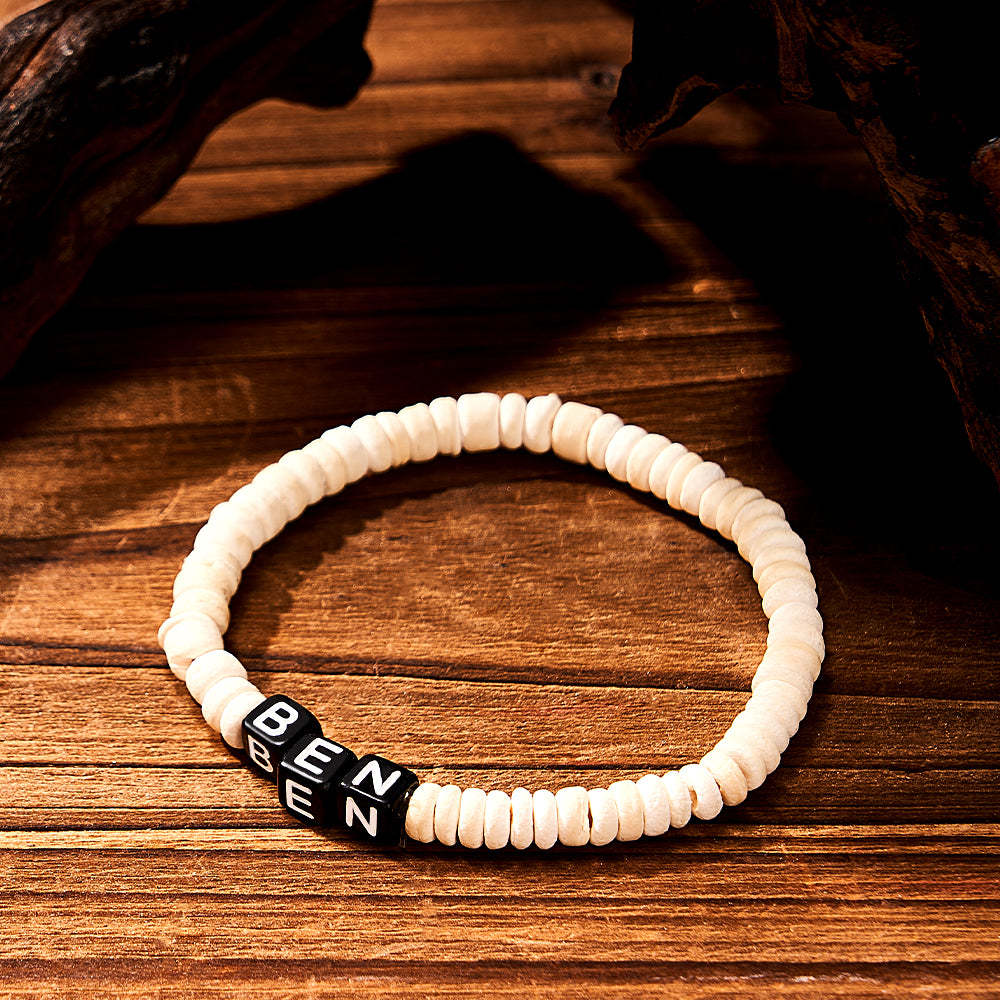 Bracelet Perlé En Bois Personnalisé Avec Nom Bracelet Rétro Cadeaux Pour Lui - votrecollierprenomfr