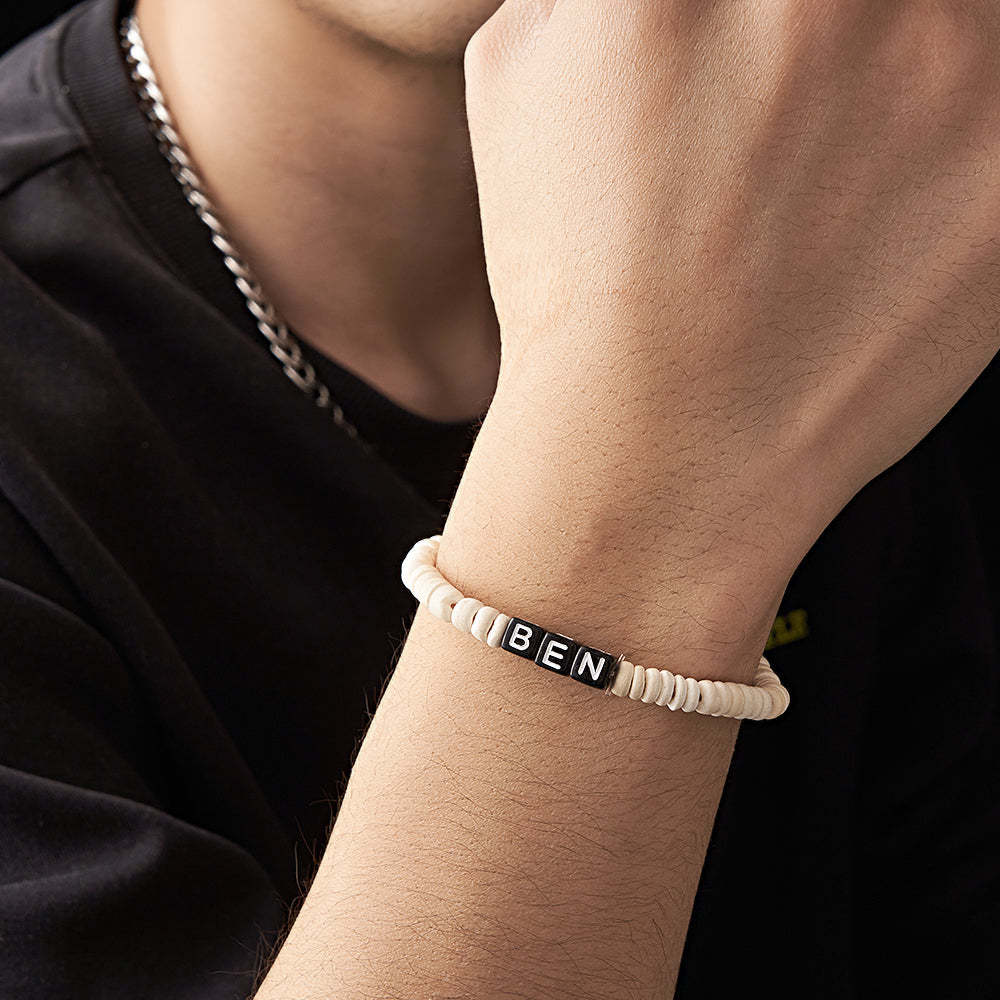 Bracelet Perlé En Bois Personnalisé Avec Nom Bracelet Rétro Cadeaux Pour Lui - votrecollierprenomfr