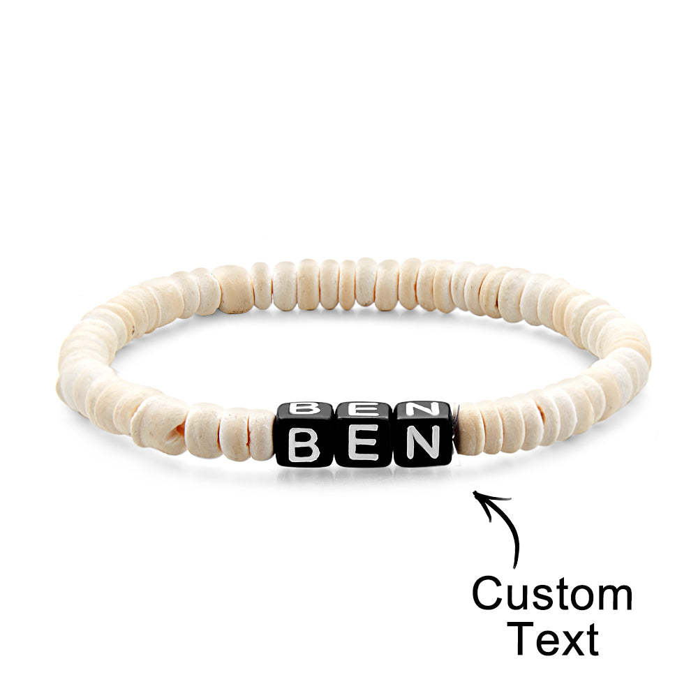 Bracelet Perlé En Bois Personnalisé Avec Nom Bracelet Rétro Cadeaux Pour Lui - votrecollierprenomfr