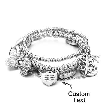 Cadeau Unique En Métal De Pile De Bracelet Gravé Personnalisé - votrecollierprenomfr