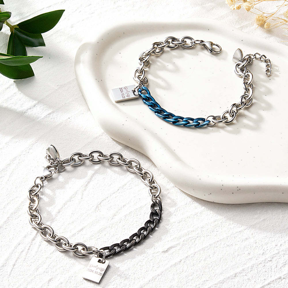 Cadeau De Mode De Chaîne D'épissage De Bracelet Gravé Personnalisé - votrecollierprenomfr
