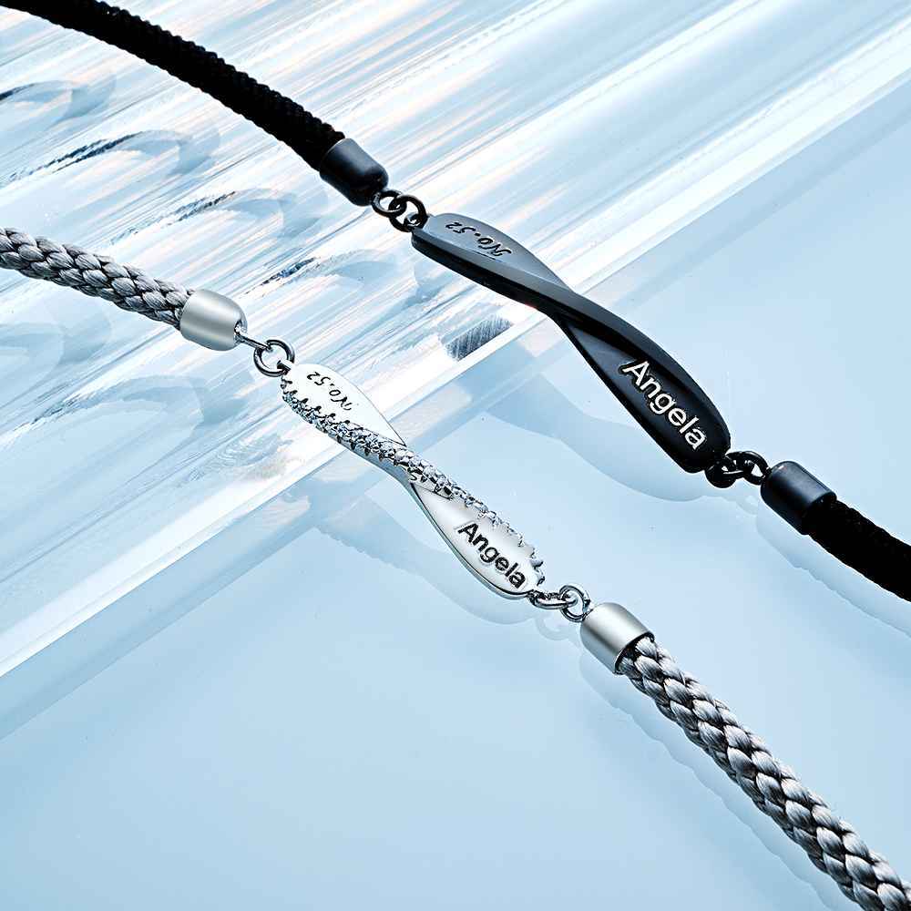 Bracelet Couple Mobius Gravé Bracelet Tressé Personnalisé Cadeaux Saint Valentin - votrecollierprenomfr
