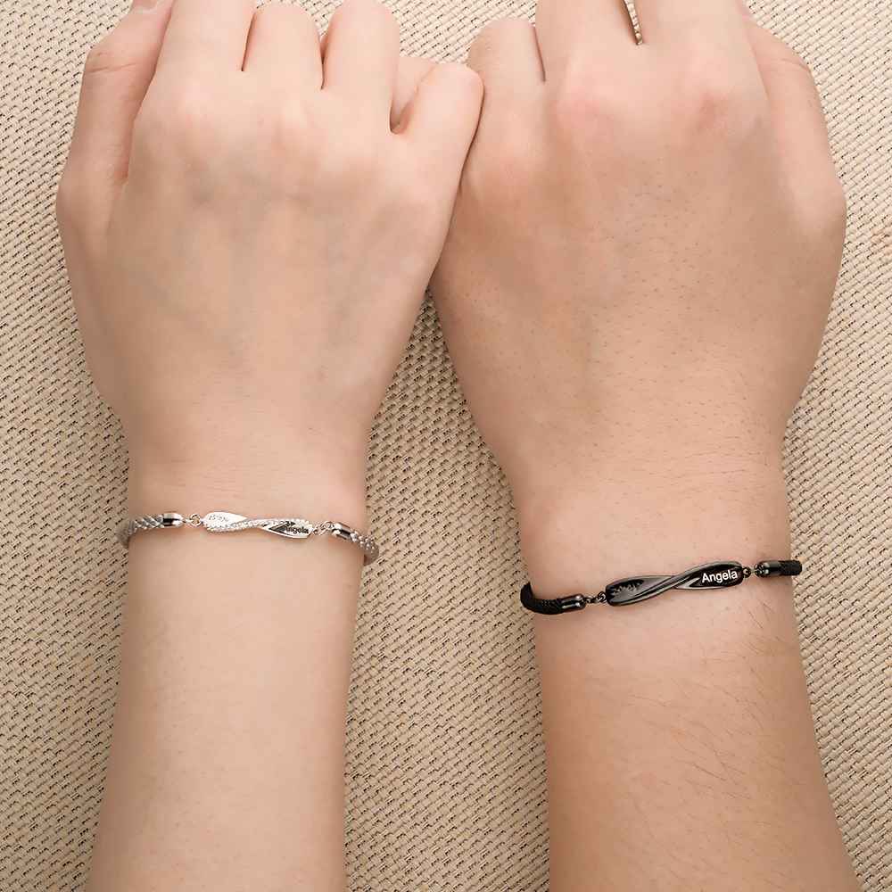 Bracelet Couple Mobius Gravé Bracelet Tressé Personnalisé Cadeaux Saint Valentin - votrecollierprenomfr