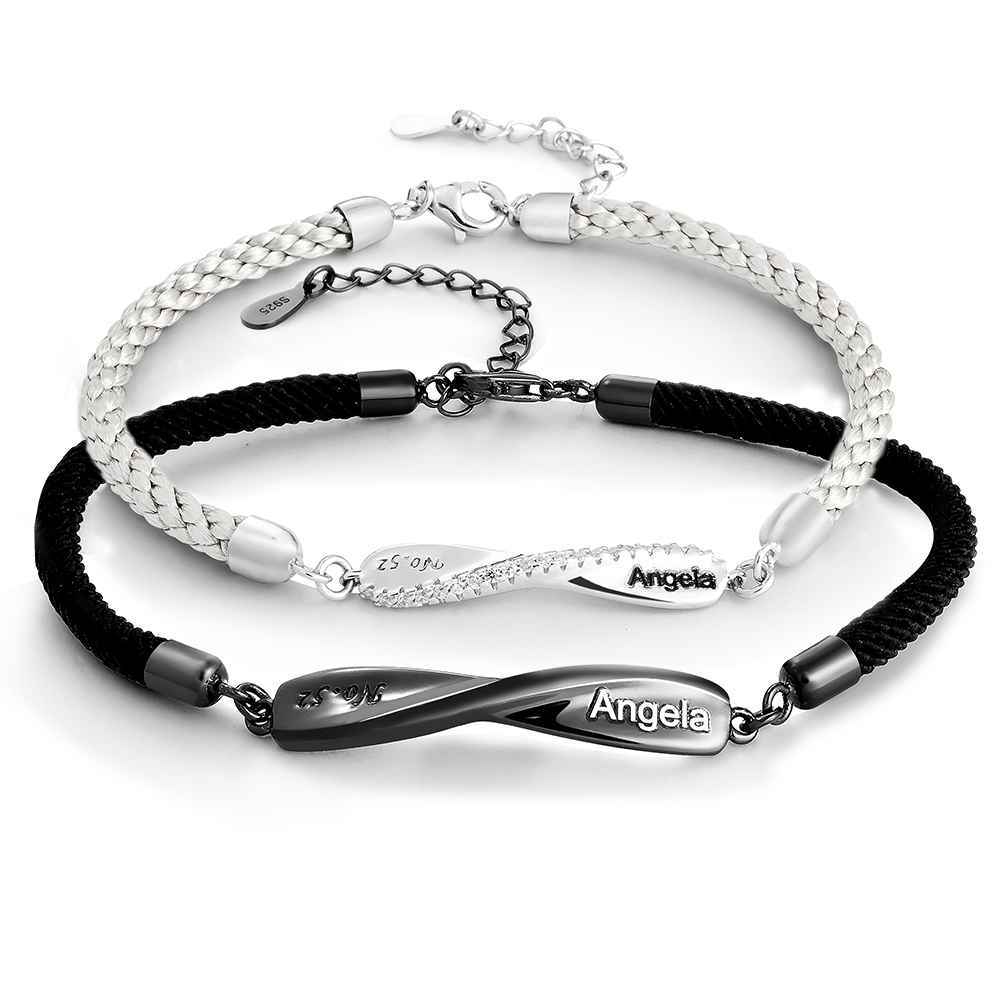 Bracelet Couple Mobius Gravé Bracelet Tressé Personnalisé Cadeaux Saint Valentin - votrecollierprenomfr
