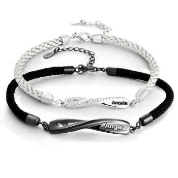 Bracelet Couple Mobius Gravé Bracelet Tressé Personnalisé Cadeaux Saint Valentin - votrecollierprenomfr