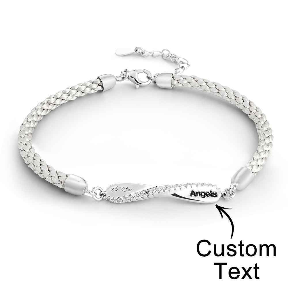 Bracelet Couple Mobius Gravé Bracelet Tressé Personnalisé Cadeaux Saint Valentin - votrecollierprenomfr
