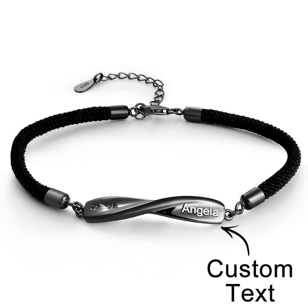 Bracelet Couple Mobius Gravé Bracelet Tressé Personnalisé Cadeaux Saint Valentin - votrecollierprenomfr