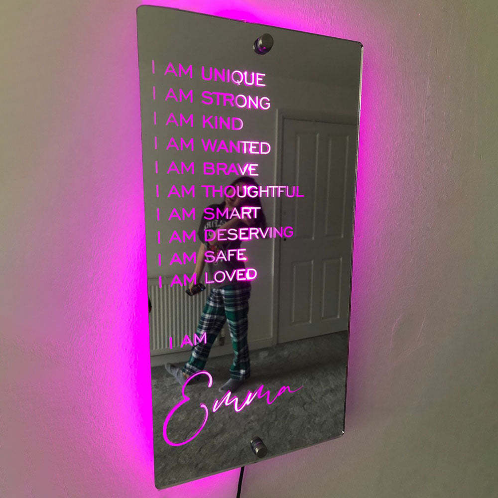 Affirmations Mirror - I Am Mirror Light Lampe De Chambre Colorée - votrecollierprenomfr
