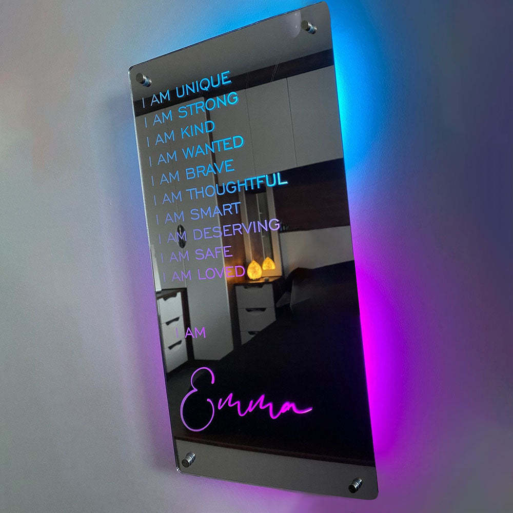 Affirmations Mirror - I Am Mirror Light Lampe De Chambre Colorée - votrecollierprenomfr