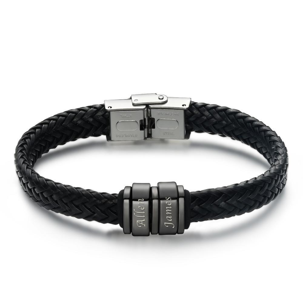 Bracelet Personnalisé Cadeau De Noël Pour Hommes, Cadeau Personnalisé Pour Papa Nom Bracelet Noir - votrecollierprenomfr