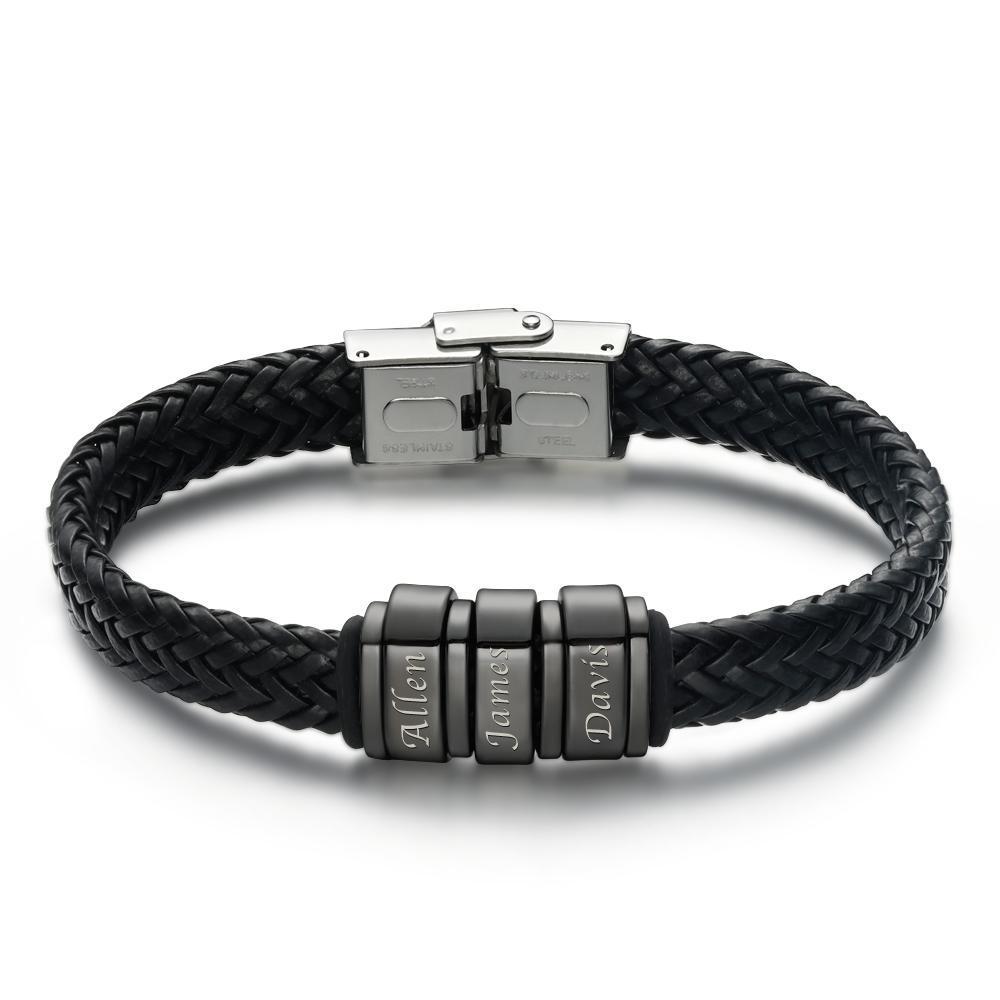 Bracelet Personnalisé Cadeau De Noël Pour Hommes, Cadeau Personnalisé Pour Papa Nom Bracelet Noir - votrecollierprenomfr