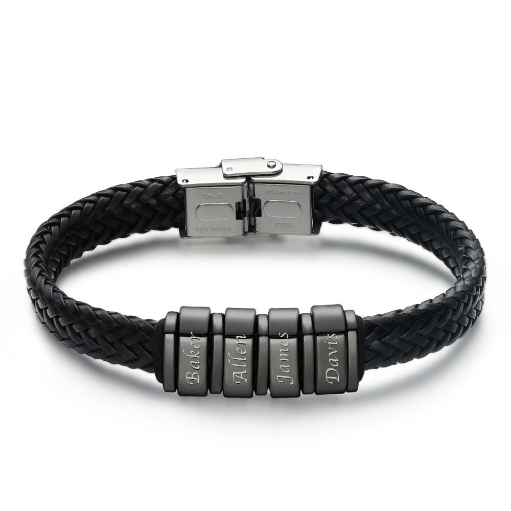 Bracelet Personnalisé Cadeau De Noël Pour Hommes, Cadeau Personnalisé Pour Papa Nom Bracelet Noir - votrecollierprenomfr