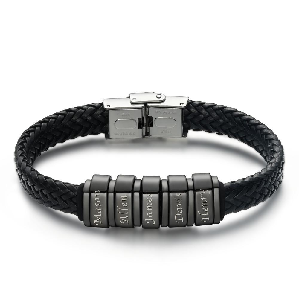 Bracelet Personnalisé Cadeau De Noël Pour Hommes, Cadeau Personnalisé Pour Papa Nom Bracelet Noir - votrecollierprenomfr