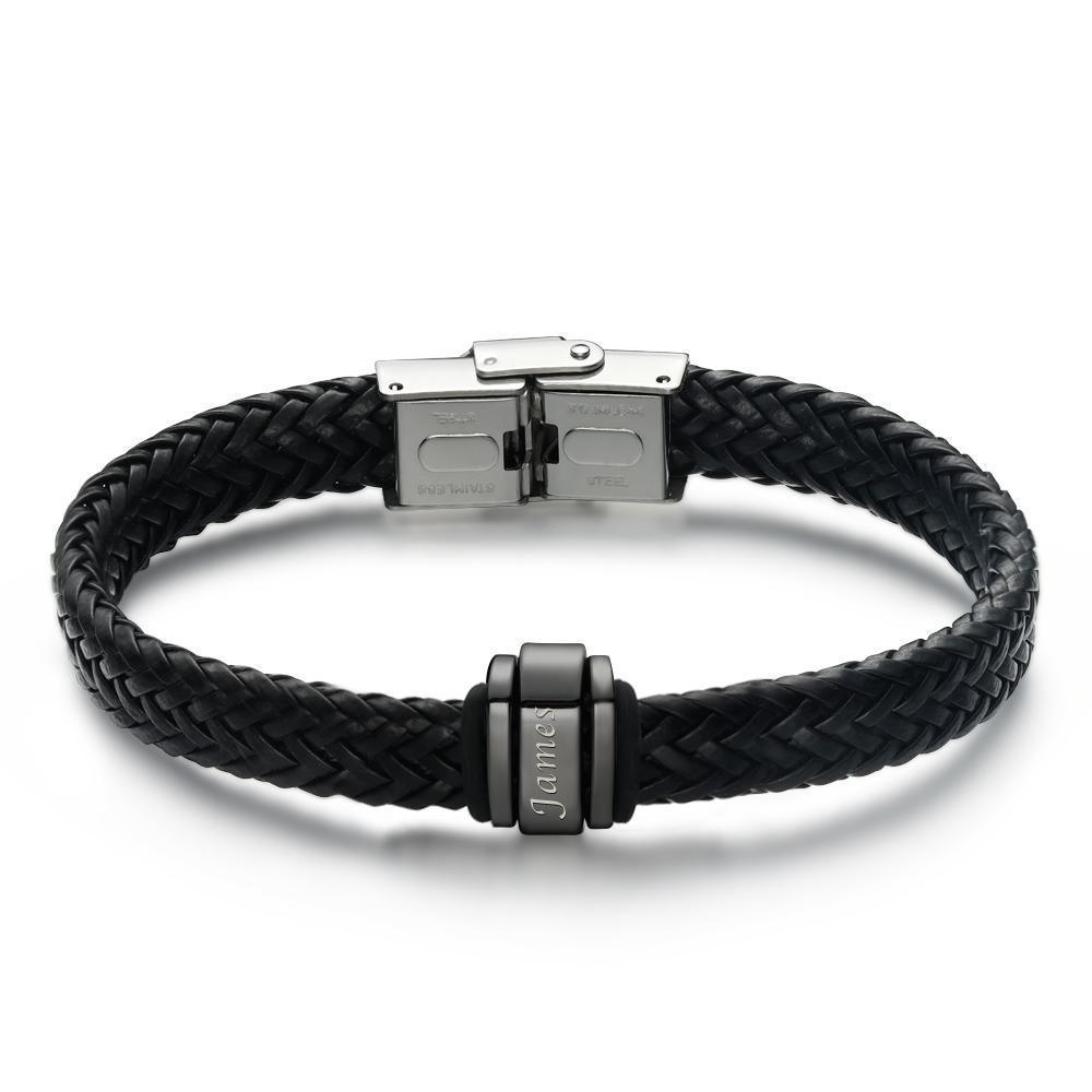 Bracelet Personnalisé Cadeau De Noël Pour Hommes, Cadeau Personnalisé Pour Papa Nom Bracelet Noir - votrecollierprenomfr