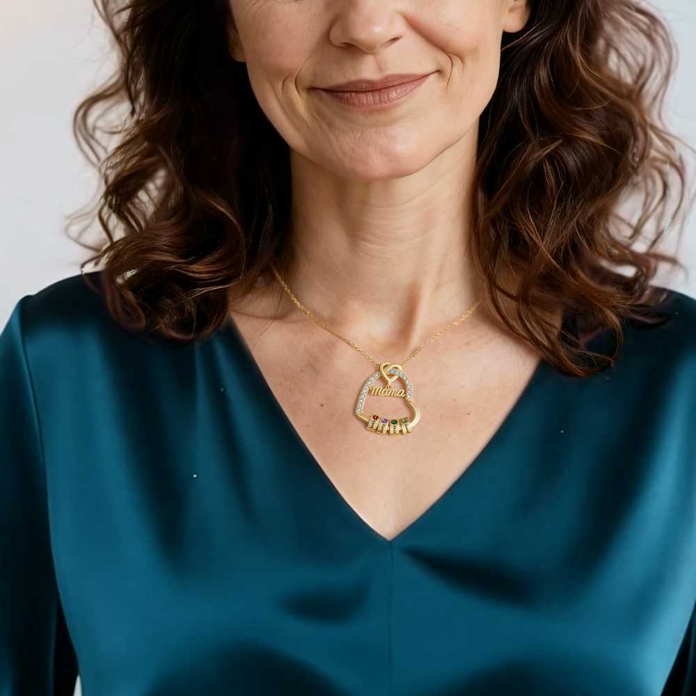 Collier Cœur Personnalisé Pour Maman - Bijou Avec Nom De Famille Et Pierre De Naissance - votrecollierprenomfr