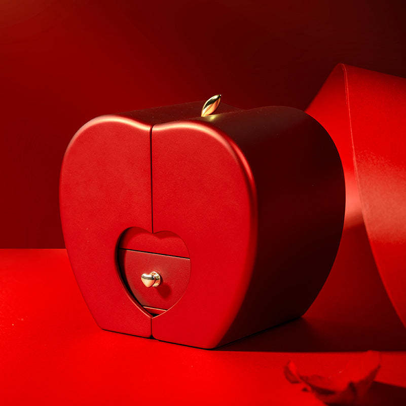 Organisateur De Bijoux De Boîte-cadeau De Forme De Pomme De Rose Rouge De Fleur Éternelle - votrecollierprenomfr