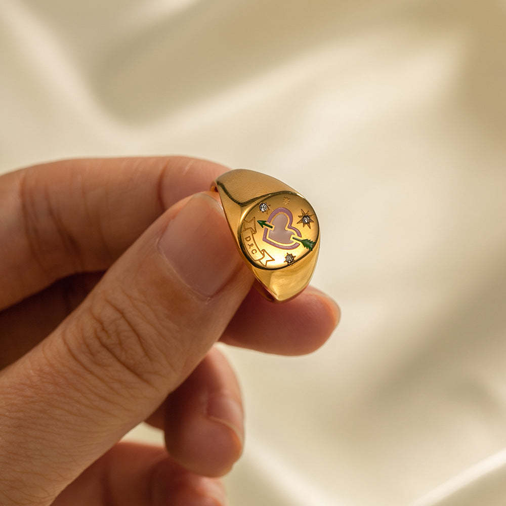 Bague En Émail Amulette Anneau Ouvert - votrecollierprenomfr