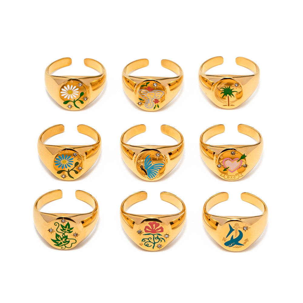 Bague En Émail Amulette Anneau Ouvert - votrecollierprenomfr