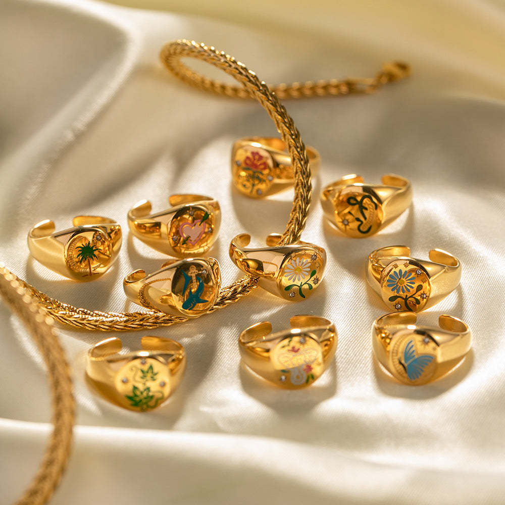 Bague En Émail Amulette Anneau Ouvert - votrecollierprenomfr