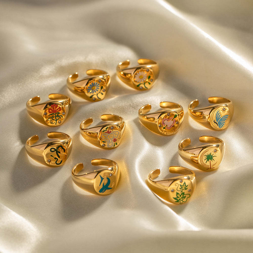 Bague En Émail Amulette Anneau Ouvert - votrecollierprenomfr