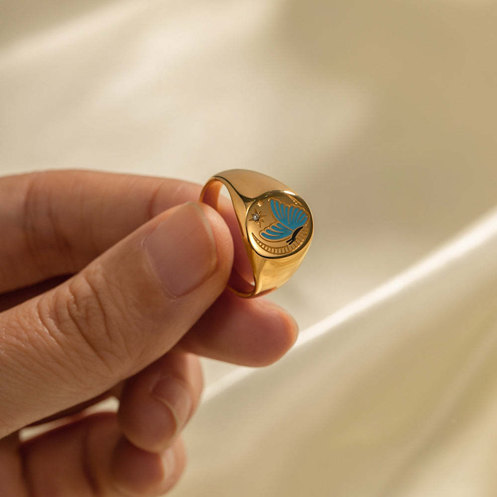 Bague En Émail Amulette Anneau Ouvert - votrecollierprenomfr