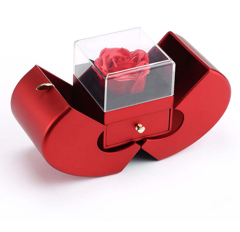 Organisateur De Bijoux De Boîte-cadeau De Forme De Pomme De Rose Rouge De Fleur Éternelle - votrecollierprenomfr