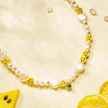 Collier De Projection Personnalisé, Visage Souriant, Perle Irrégulière, Cadeau D'été Y2k - votrecollierprenomfr