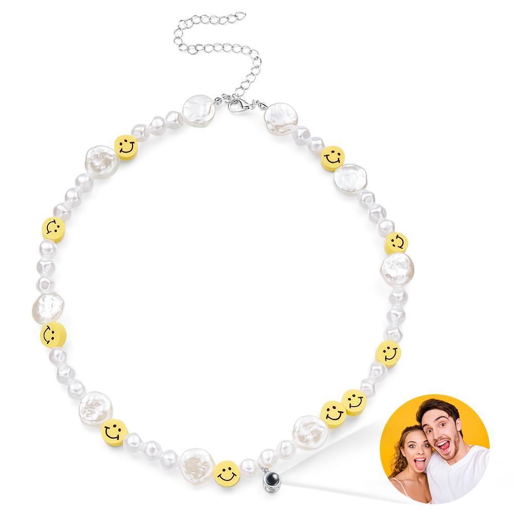 Collier De Projection Personnalisé, Visage Souriant, Perle Irrégulière, Cadeau D'été Y2k - votrecollierprenomfr