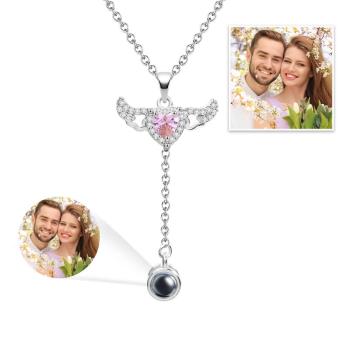 Collier De Projection Personnalisé, Cupidon, Cœur, Ailes D'ange, Pompon, Chaîne De Clavicule - votrecollierprenomfr