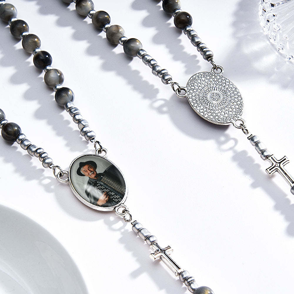 Collier De Perles Chapelet Personnalisé, Collier De Croix Personnalisé Avec Photo - votrecollierprenomfr