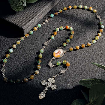 Chapelet Personnalisé En Perles, Collier Croisé, Collier Vert Personnalisé Avec Photo - votrecollierprenomfr