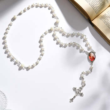 Collier Chapelet Personnalisé En Perles De Baie Blanche, Collier Personnalisé Avec Photo - votrecollierprenomfr