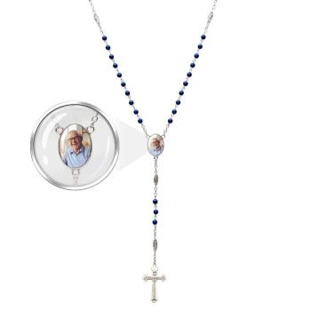Chapelet Personnalisé Perles Croix Collier Personnalisé Bleu Perles D'imitation Collier Avec Photo - votrecollierprenomfr