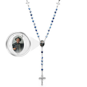 Collier De Perles Chapelet Personnalisé, Collier De Perles Acryliques Bleues Personnalisées Avec Photo - votrecollierprenomfr