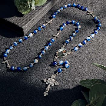 Collier De Perles Chapelet Personnalisé, Collier De Perles Acryliques Bleues Personnalisées Avec Photo - votrecollierprenomfr